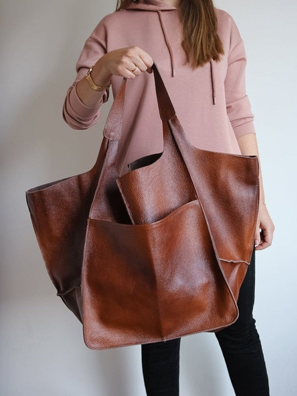 Lässige große Damen-Lederhandtasche