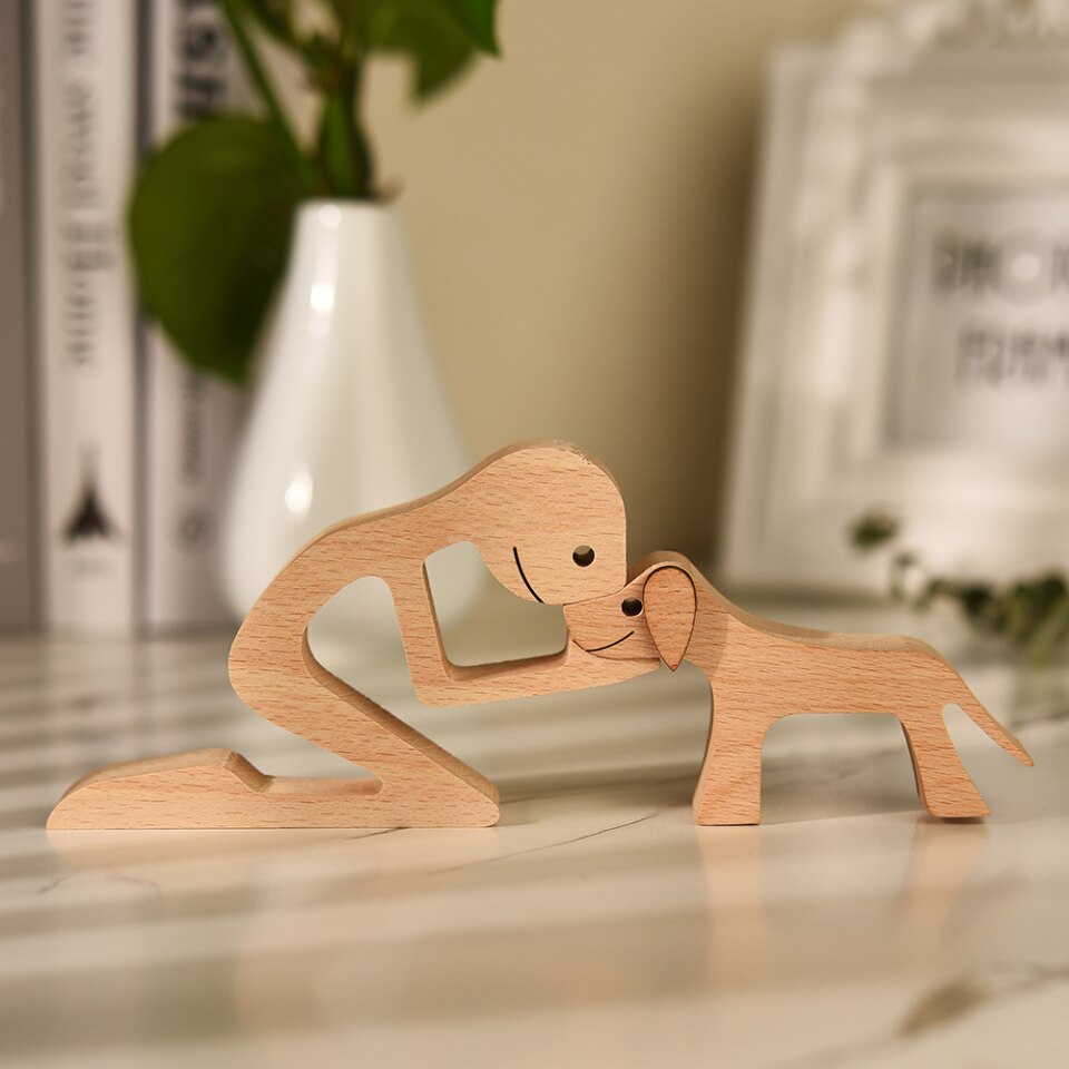 Wooden Dog Figure for Desk - Creative Pet Decoration