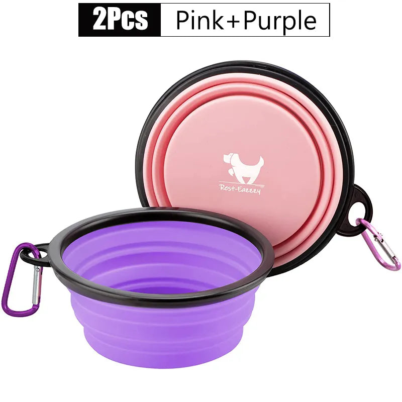 2-Pack zusammenklappbare Hundenäpfe für Reisen Haustier tragbare Wassernapf für Reisen Camping mit 2 Karabinerhaken