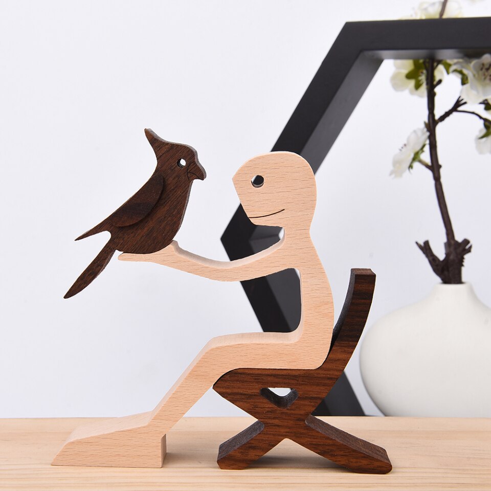 Wooden Dog Figure for Desk - Creative Pet Decoration