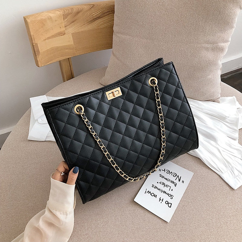 Black Large Tote Bags for Women with Chain