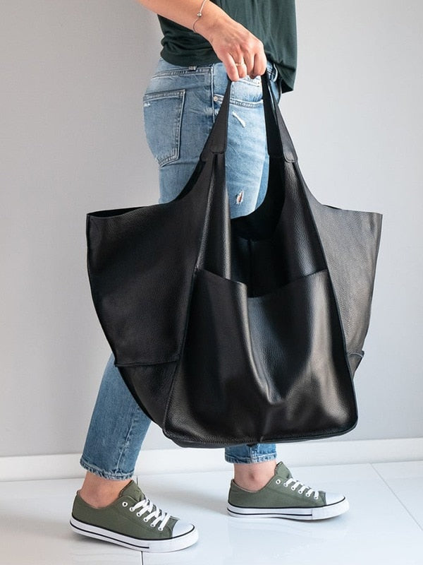 Lässige große Damen-Lederhandtasche