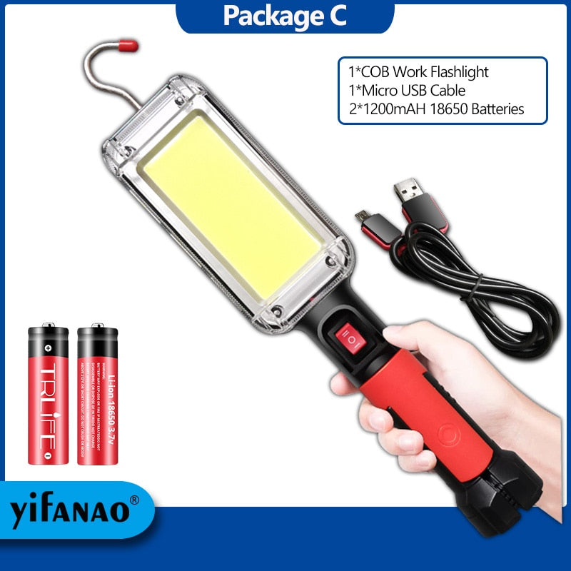 LED Arbeitslicht Leistungsstarke Tragbare Laterne Haken Magnet Camping Lampe COB USB Wiederaufladbar 18650