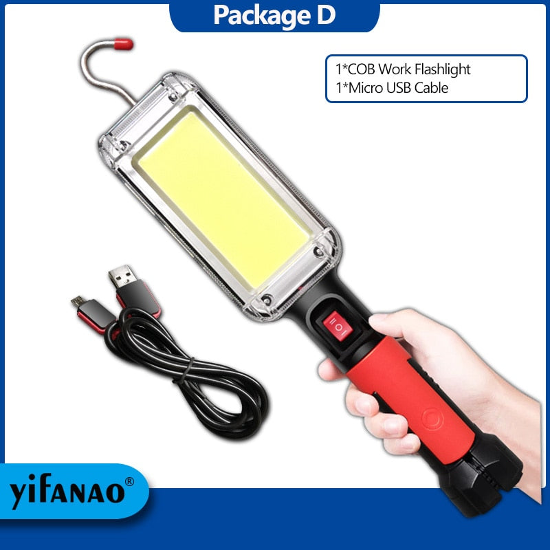 LED Arbeitslicht Leistungsstarke Tragbare Laterne Haken Magnet Camping Lampe COB USB Wiederaufladbar 18650