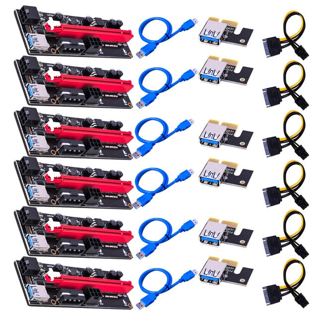 6 Pcs Newest VER009 USB 3.0 PCI-E Riser VER 009S Extender Adapter SATA 15pin to 6 pin