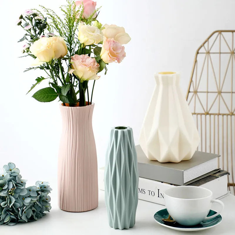 Vase en plastique pour la décoration de la maison, Pot de fleurs en céramique blanche, plantes
