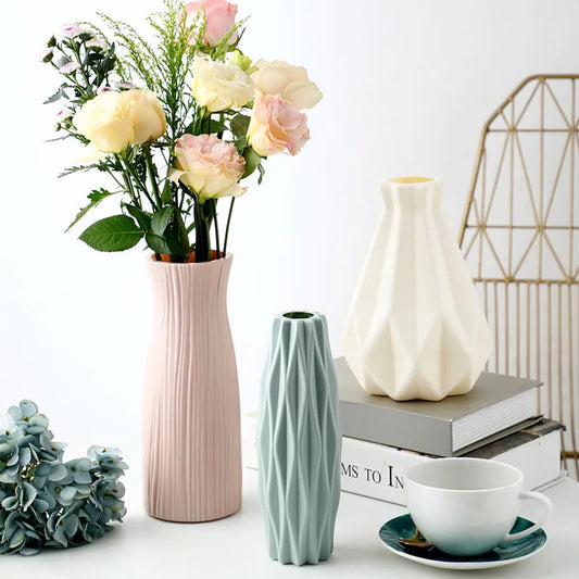 Plastic Vase Home for Decoration White Imitation Ceramic Flower Pot Plants