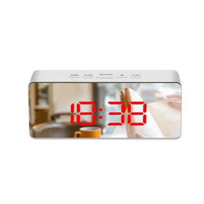 LED mirror alarm clock with large time and temperature display