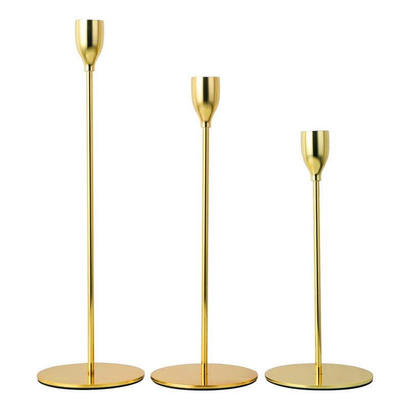 3-piece set of metal candle holders, golden wedding, party decoration