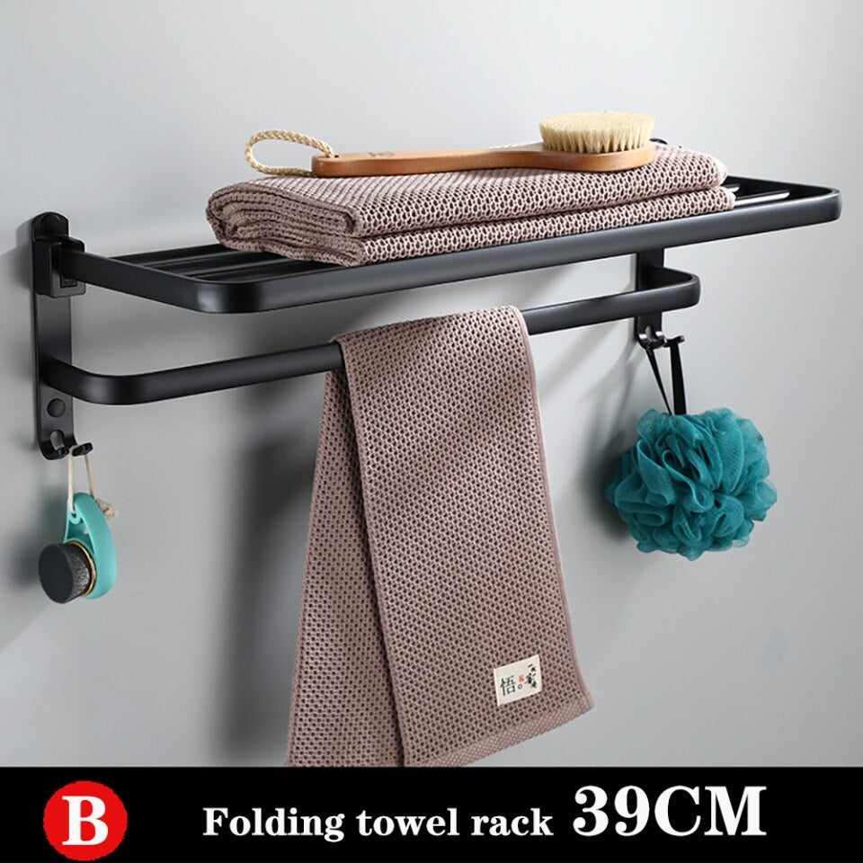 Towel holder without drilling, foldable hook storage