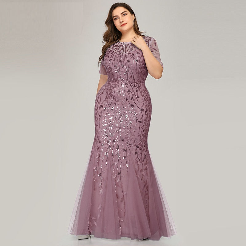 Plus Size Sequin Mesh Mermaid Evening Dress 