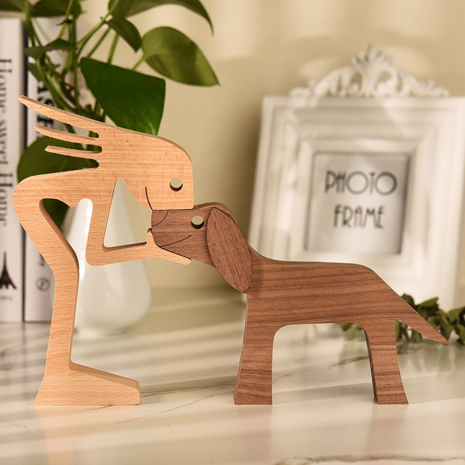 Wooden Dog Figure for Desk - Creative Pet Decoration