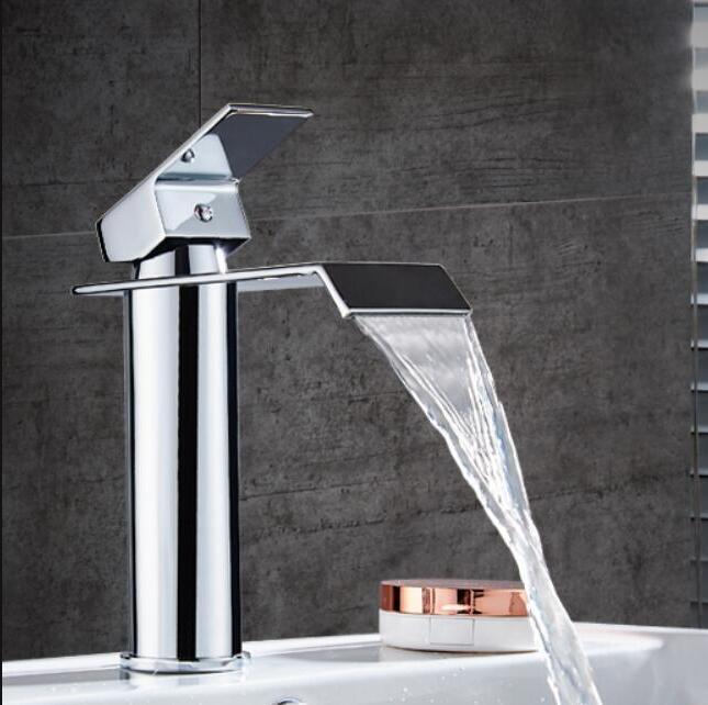 Gold White Waterfall Bathroom Faucet Brass Hot Cold Sink Faucet