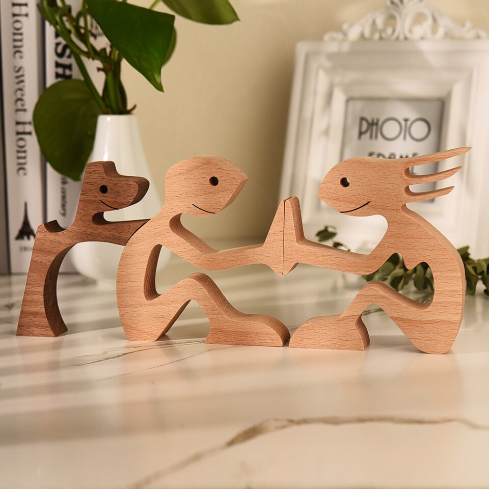 Wooden Dog Figure for Desk - Creative Pet Decoration