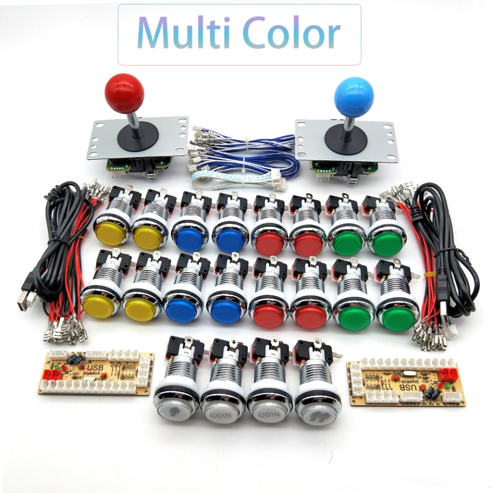 Arcade Kabinett DIY Kit, 5V LED, Chrom Druckknopf, SANWA Joystick, 1 & 2 Spieler, COIN USB zu PC, Raspberry Pi