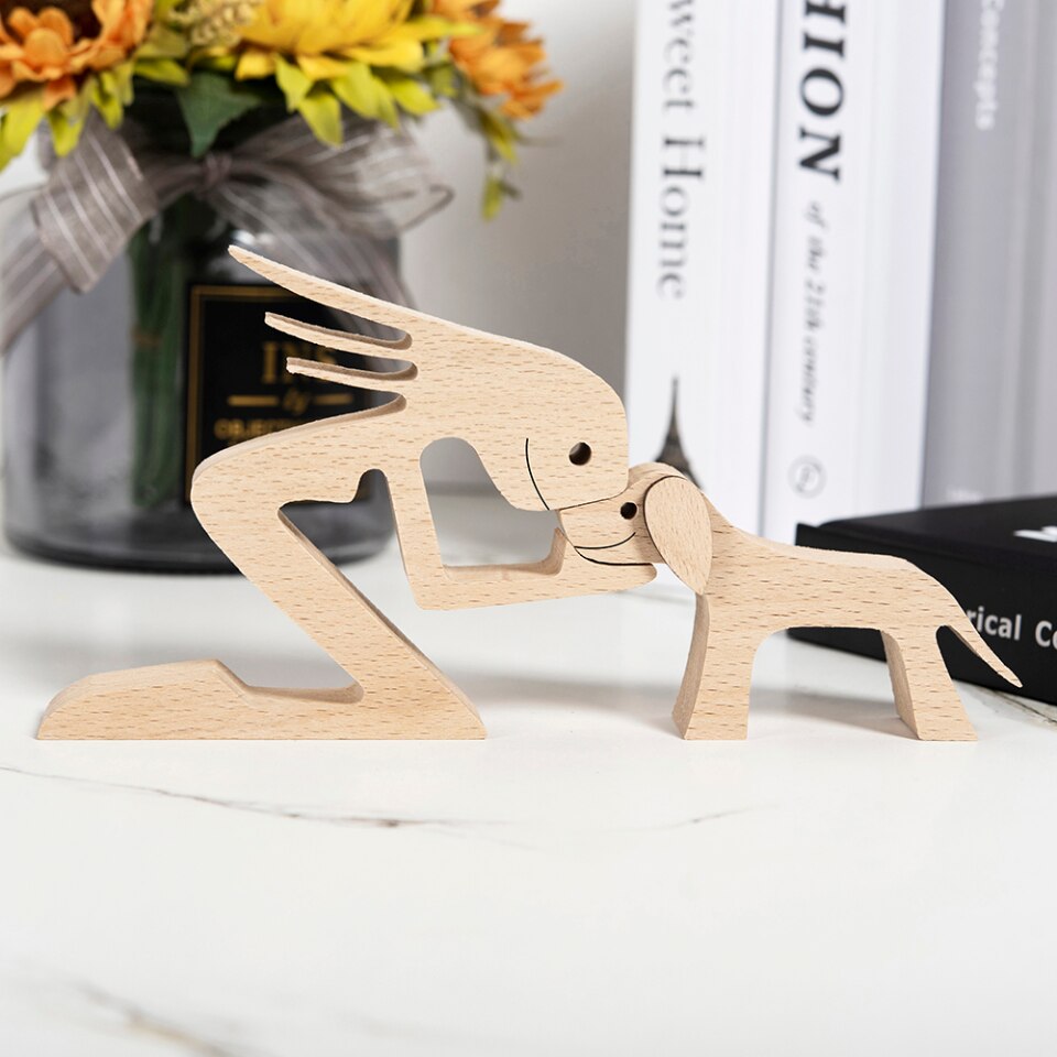 Wooden Dog Figure for Desk - Creative Pet Decoration