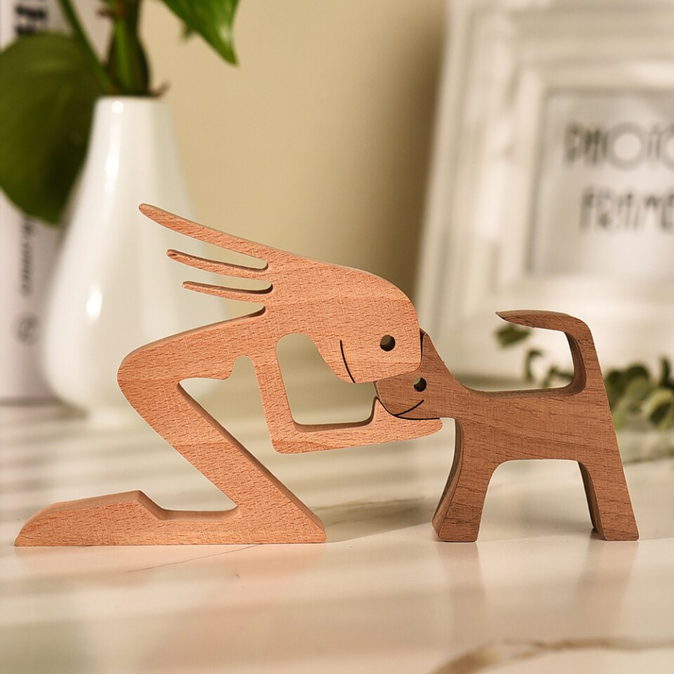 Wooden Dog Figure for Desk - Creative Pet Decoration