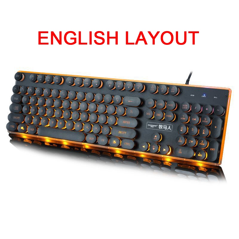 Gaming Russian Keyboard Retro Round Glowing Keycap Backlight USB Wired Waterproof