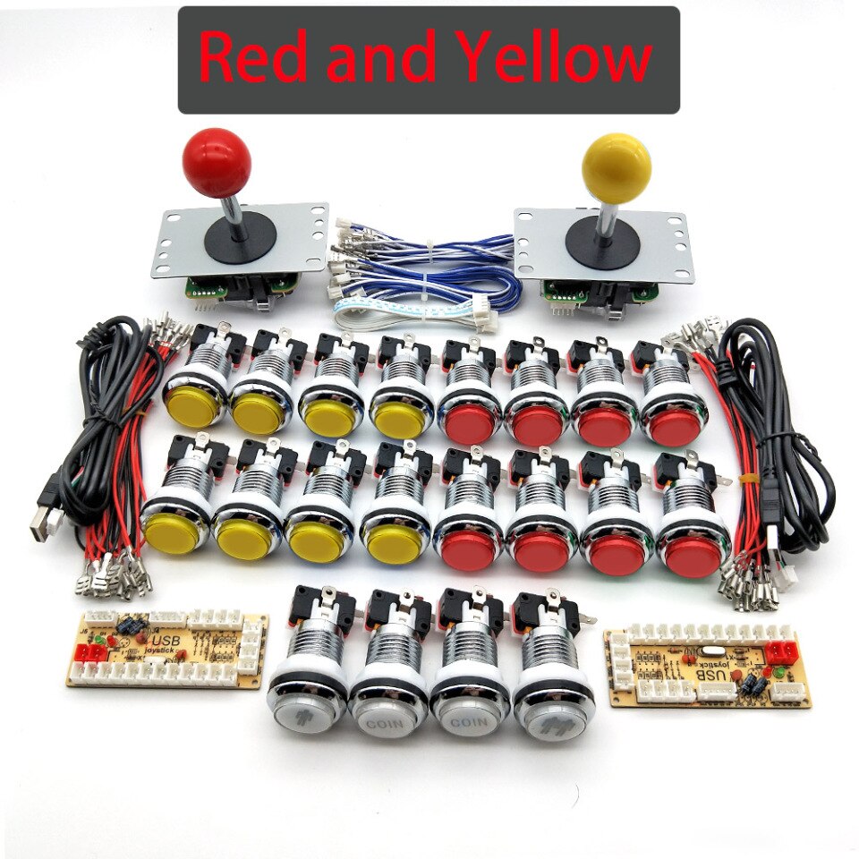Arcade Kabinett DIY Kit, 5V LED, Chrom Druckknopf, SANWA Joystick, 1 & 2 Spieler, COIN USB zu PC, Raspberry Pi