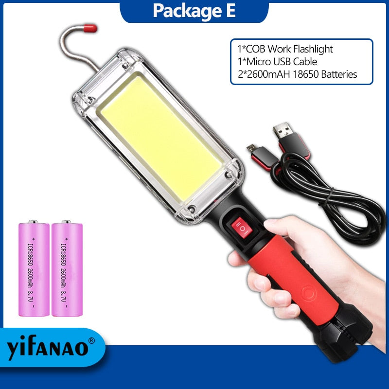 LED Arbeitslicht Leistungsstarke Tragbare Laterne Haken Magnet Camping Lampe COB USB Wiederaufladbar 18650