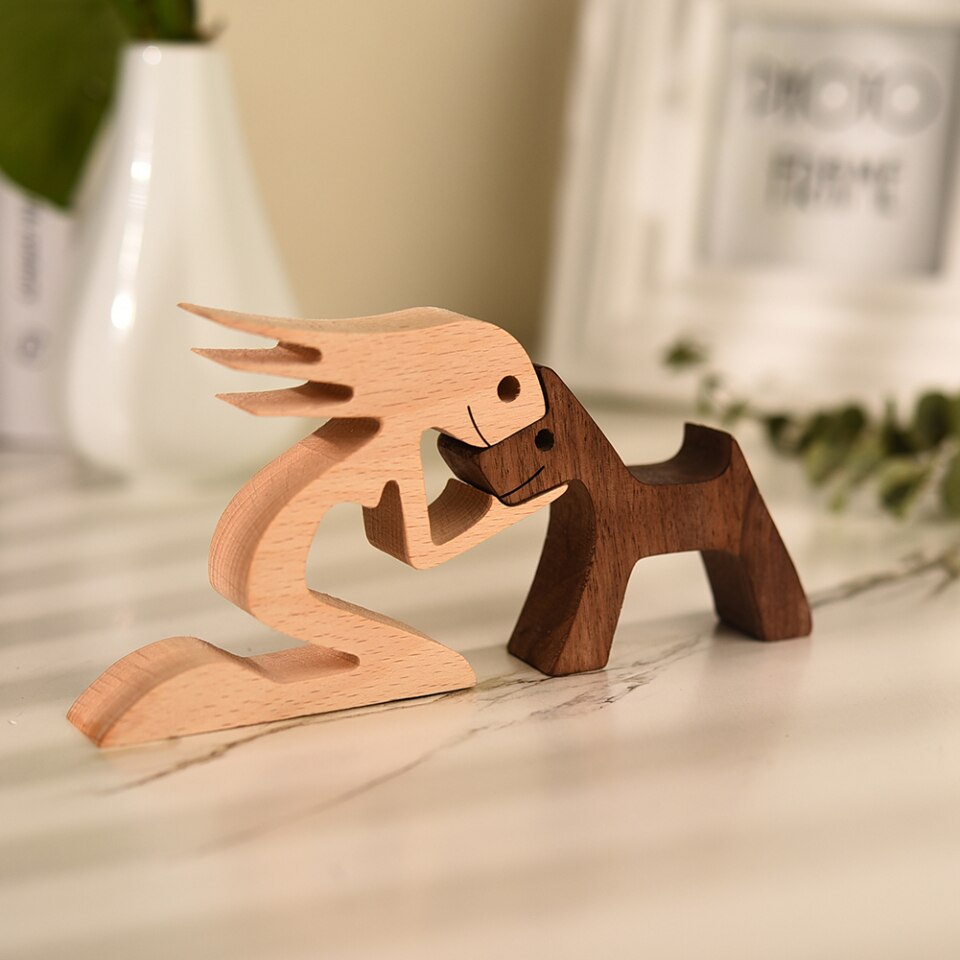 Wooden Dog Figure for Desk - Creative Pet Decoration