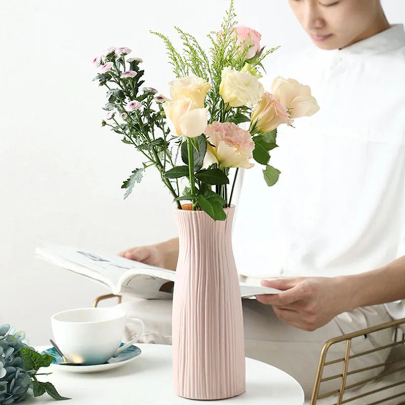 Vase en plastique pour la décoration de la maison, Pot de fleurs en céramique blanche, plantes