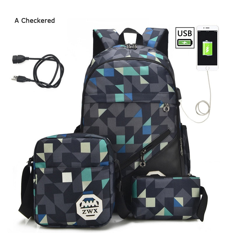 3 Piece Set Backpacks for School 2021 Men and Women Large Student Bag School Backpack