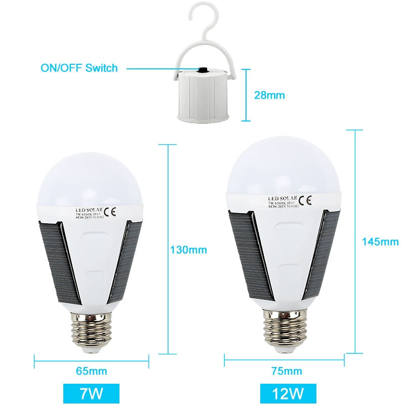 Rechargeable LED Bulb E27 LED Solar Lamp 7W 12W 85V-265V Outdoor Emergency Travel Fishing Camping Light