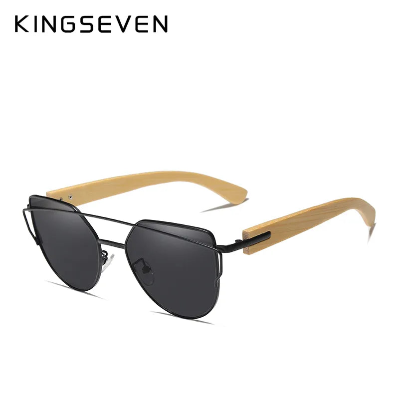 KINGSEVEN Women's Bamboo Wooden Sunglasses