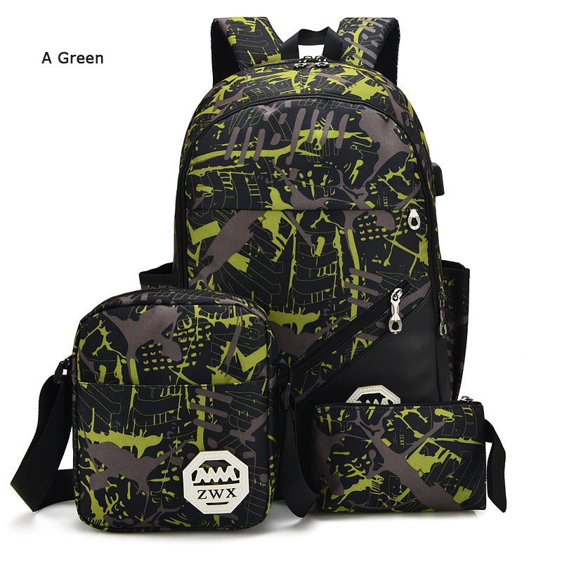 3 Piece Set Backpacks for School 2021 Men and Women Large Student Bag School Backpack