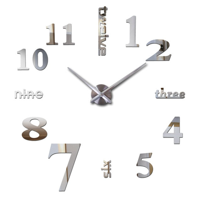 Horloge murale miroir à quartz 3D DIY grand design