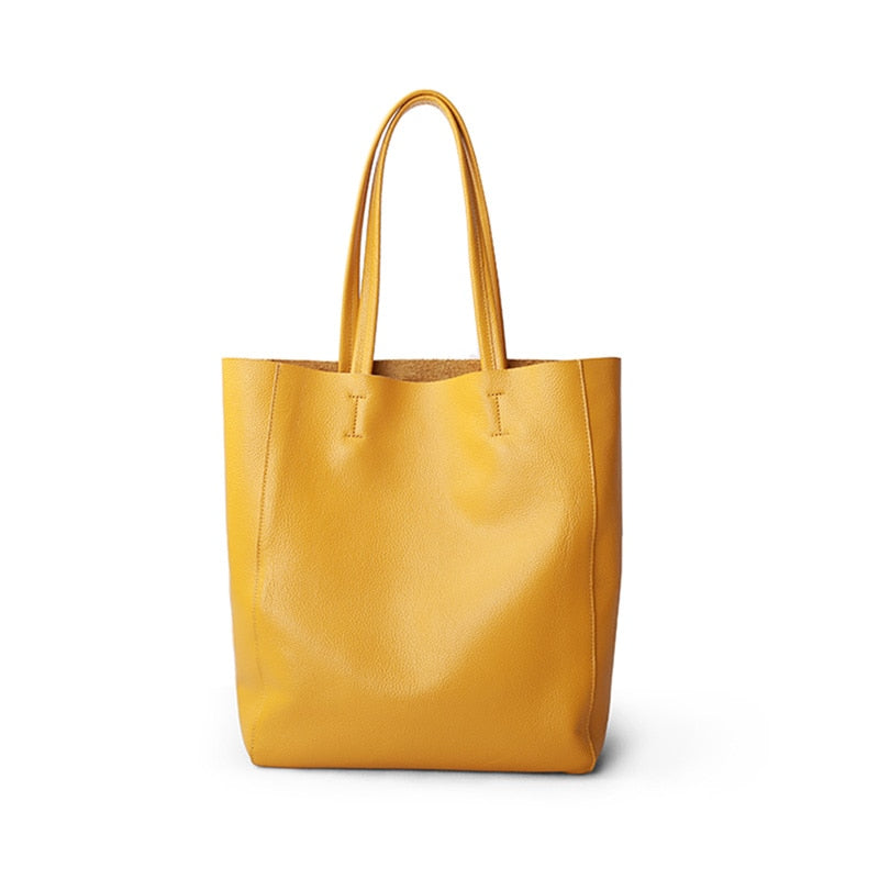 Women Luxury Tote Lemon Yellow Leather Bag