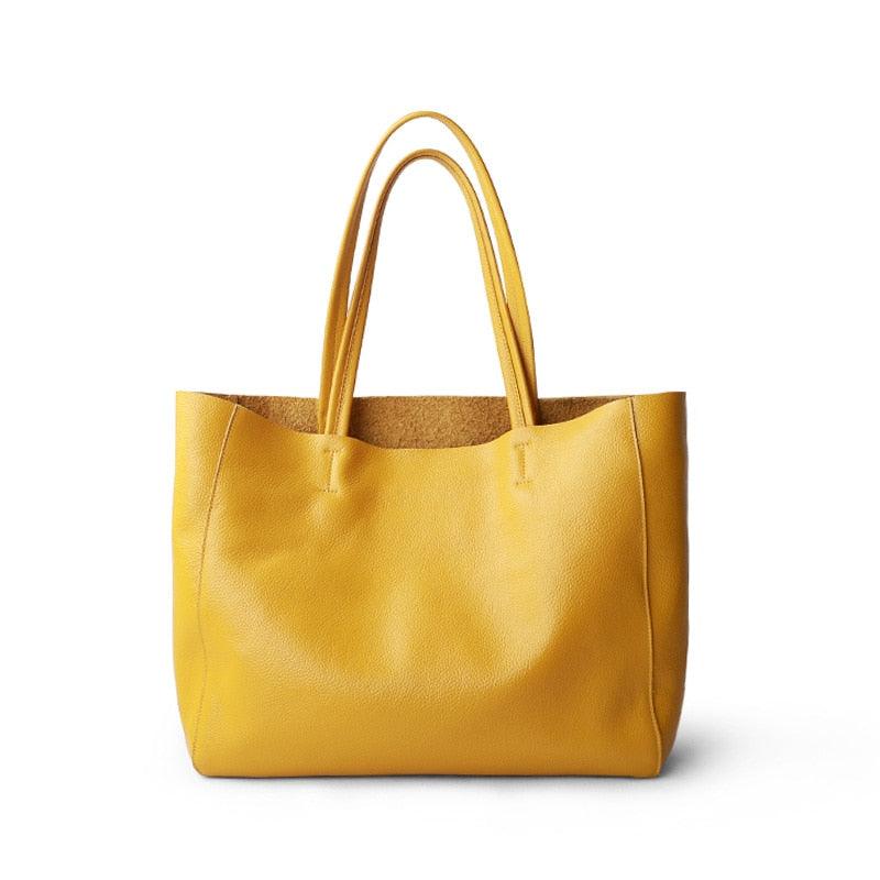 Women Luxury Tote Lemon Yellow Leather Bag