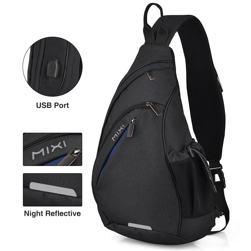 Mixi Men Shoulder Backpack Women Sling Bag Crossbody USB Boys Cycling Sport Travel Fashion Bag