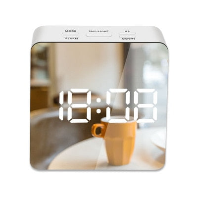 LED mirror alarm clock with large time and temperature display