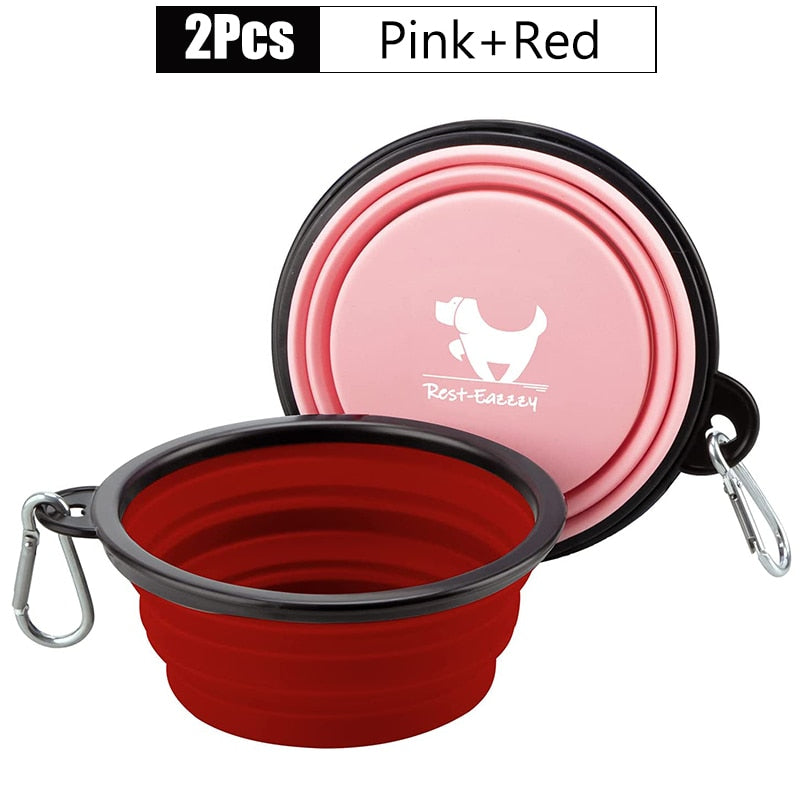 2-Pack zusammenklappbare Hundenäpfe für Reisen Haustier tragbare Wassernapf für Reisen Camping mit 2 Karabinerhaken