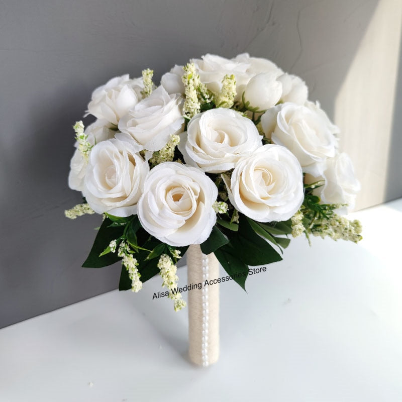 Wedding accessories: bridal bouquet, bridesmaid, artificial roses