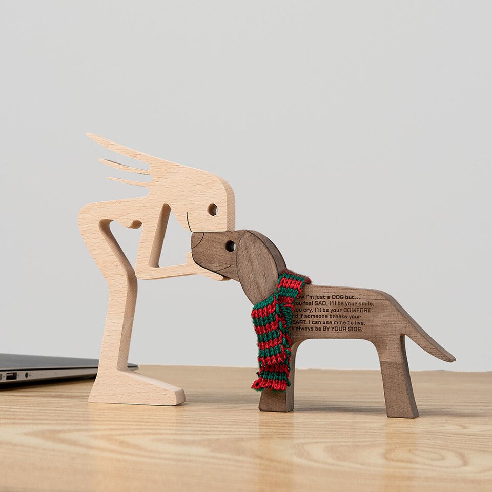 Wooden Dog Figure for Desk - Creative Pet Decoration