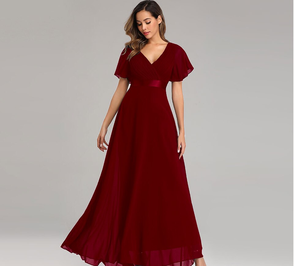 Evening Dresses XUCTHHC V-neck Ruffle Chiffon Evening Dress