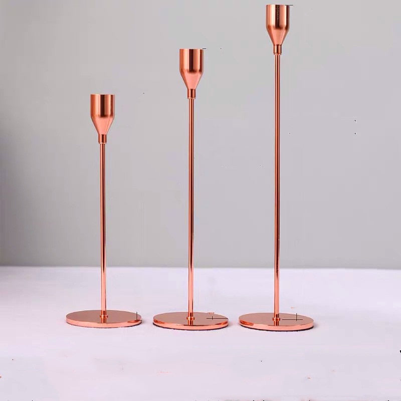 3-piece set of metal candle holders, golden wedding, party decoration