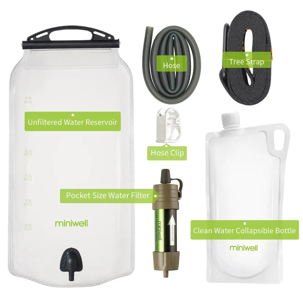 Miniwell Outdoor Schwerkraft-Wasserfilter-System für Wandern, Camping, Überleben und Reisen