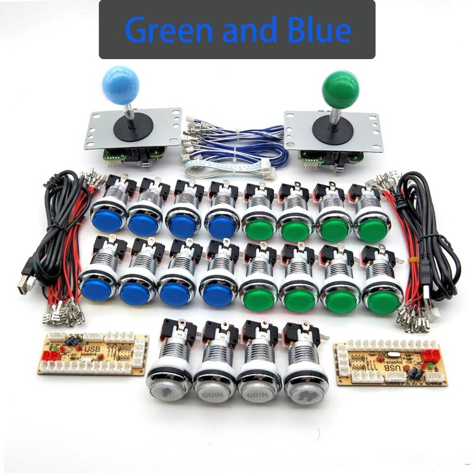 Arcade Kabinett DIY Kit, 5V LED, Chrom Druckknopf, SANWA Joystick, 1 & 2 Spieler, COIN USB zu PC, Raspberry Pi