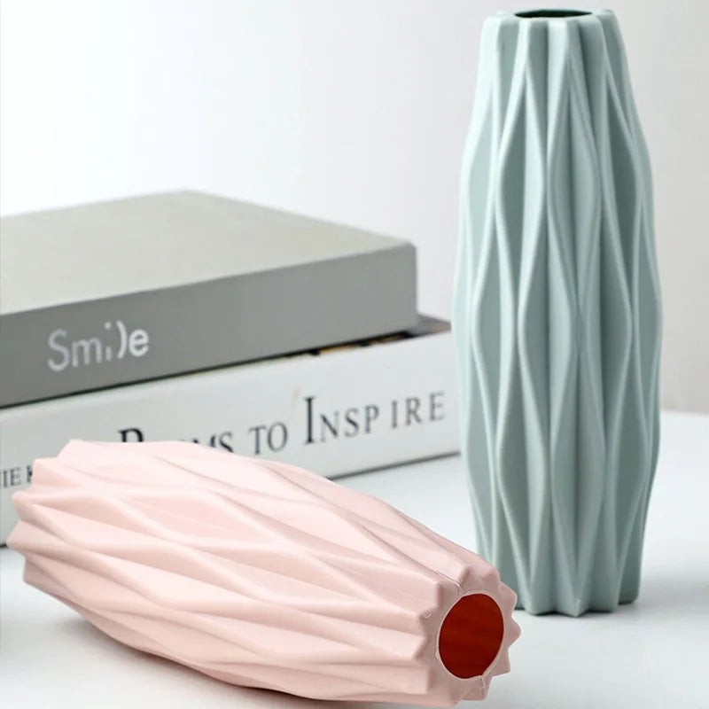 Vase en plastique pour la décoration de la maison, Pot de fleurs en céramique blanche, plantes
