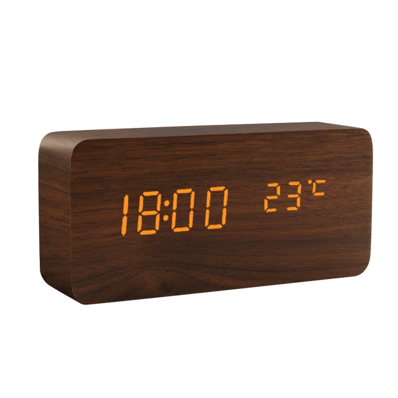 LED wooden clock with voice control, USB-AAA powered