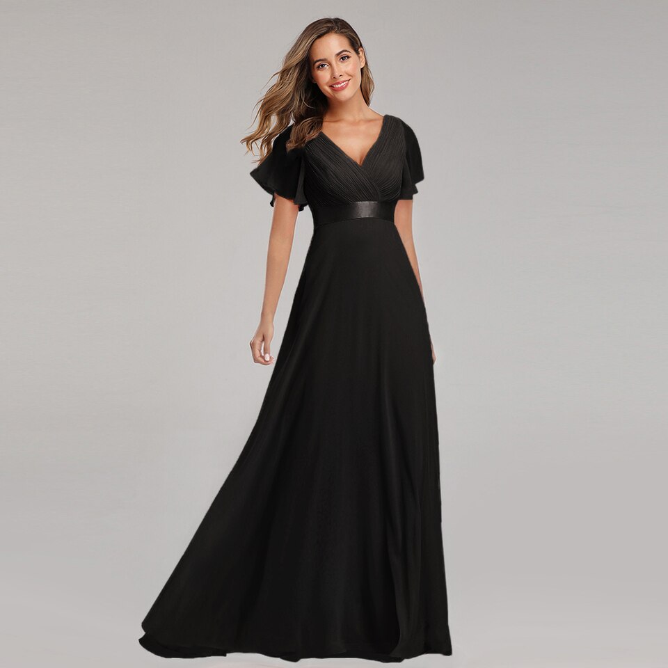 Evening Dresses XUCTHHC V-neck Ruffle Chiffon Evening Dress