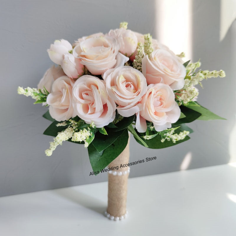 Wedding accessories: bridal bouquet, bridesmaid, artificial roses