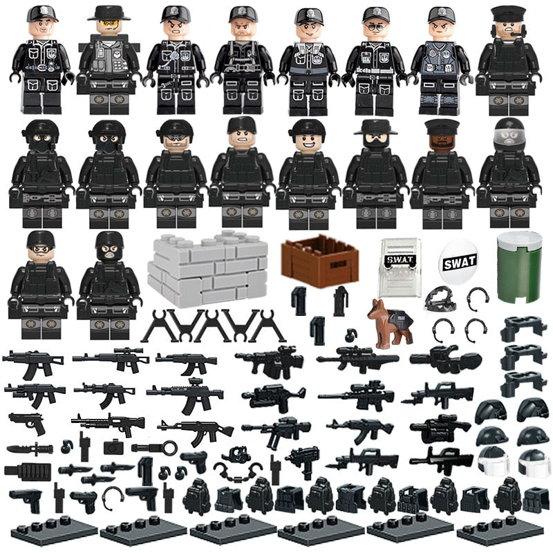 22-teiliges Set für Soldaten Mini Figuren SWAT Team Polizei