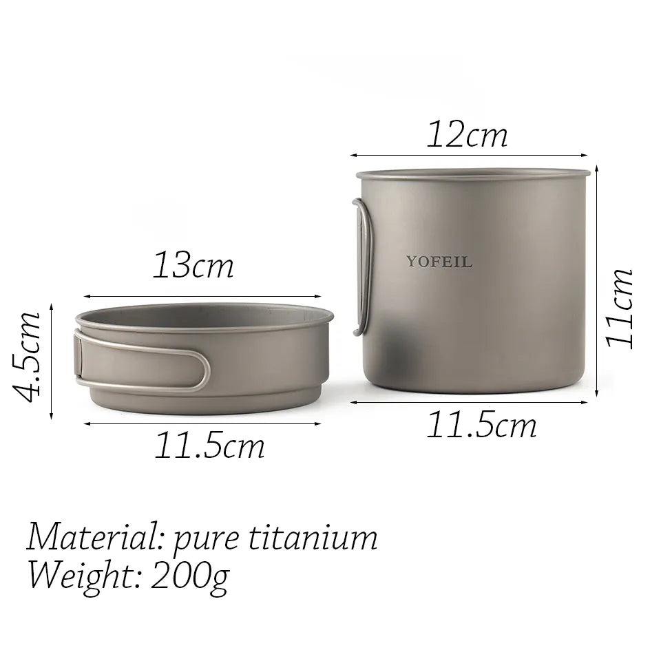 Camping Pure Titanium Cookware Pot Wood Burning Stove Spoon Fork Tableware Picnic Set Outdoor