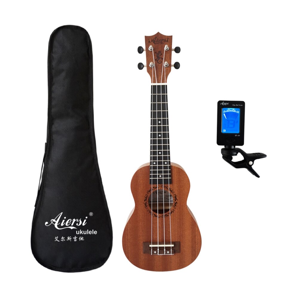 Aiersi 21" Mahogany Soprano Ukulele, Gecko, 4 Strings