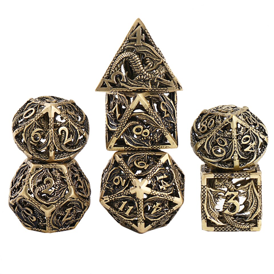 Set of 7 Copper Dice D&amp;D Metal Polyhedral Dice for DND Role Playing Games